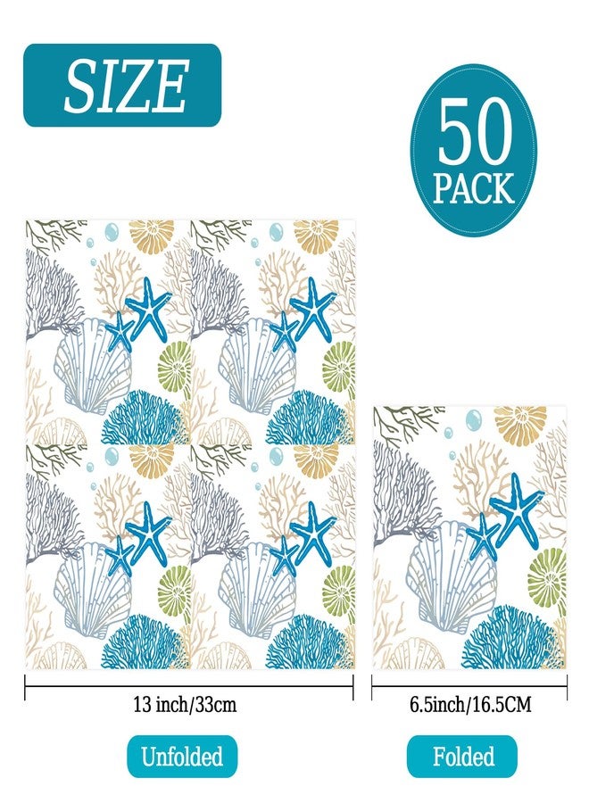 KFJBPB 50 Pcs Ocean Seashell Napkins 13 x 13 Inches, Coastal Beach Paper Napkins Disposable Luncheon Party Napkin Cocktail Napkins for Summer Birthday Baby Shower Beach Party Decorations (Ocean) - Image 2
