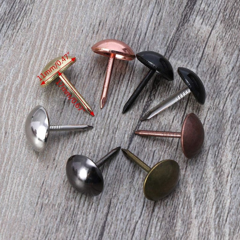 AUDBUA 100pcs Antique Brass Upholstery Nails Furniture Tacks Pushpins Hardware Decor,11mm x 17mm (Sliver) - Image 3
