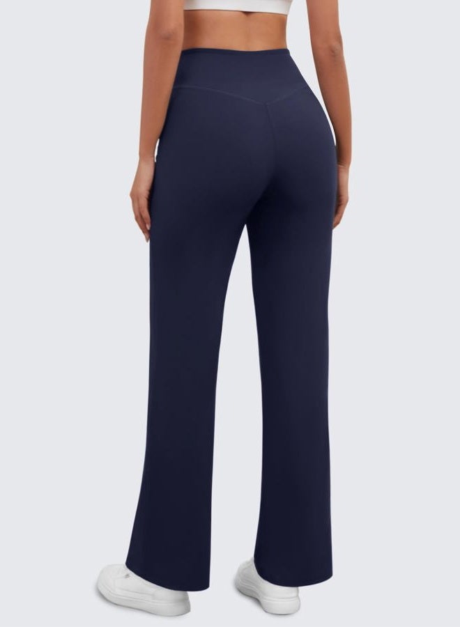 DLOODA Womens Wide Leg Yoga Pants Crossover Work Dress Pants Lounge Sweatpants Casual Trousers with Pockets, Navy Blue, M - Image 4