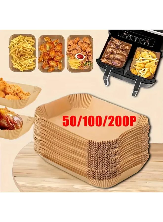 50pcs Non Stick Air Fryer Disposable Paper Mats Rectangular Oil Waterproof Baking Supplies - Image 1
