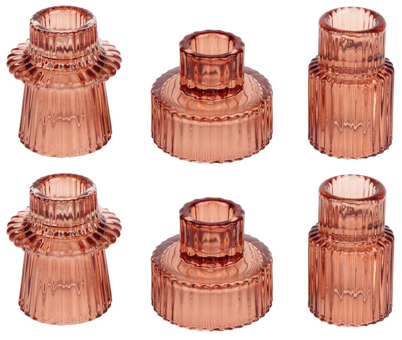 Vixdonos Glass Candlestick Holders Tealight Candle Holders for Table Centerpieces Wedding Decor and Dinner Party 6 Pcs Reddish Brown - Image 2