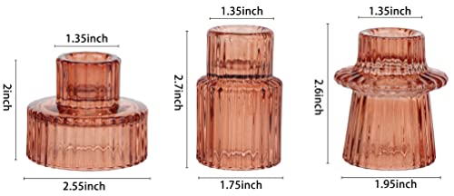 Vixdonos Glass Candlestick Holders Tealight Candle Holders for Table Centerpieces Wedding Decor and Dinner Party 6 Pcs Reddish Brown - Image 3