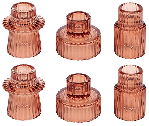 Vixdonos Glass Candlestick Holders Tealight Candle Holders for Table Centerpieces Wedding Decor and Dinner Party 6 Pcs Reddish Brown - Image 1