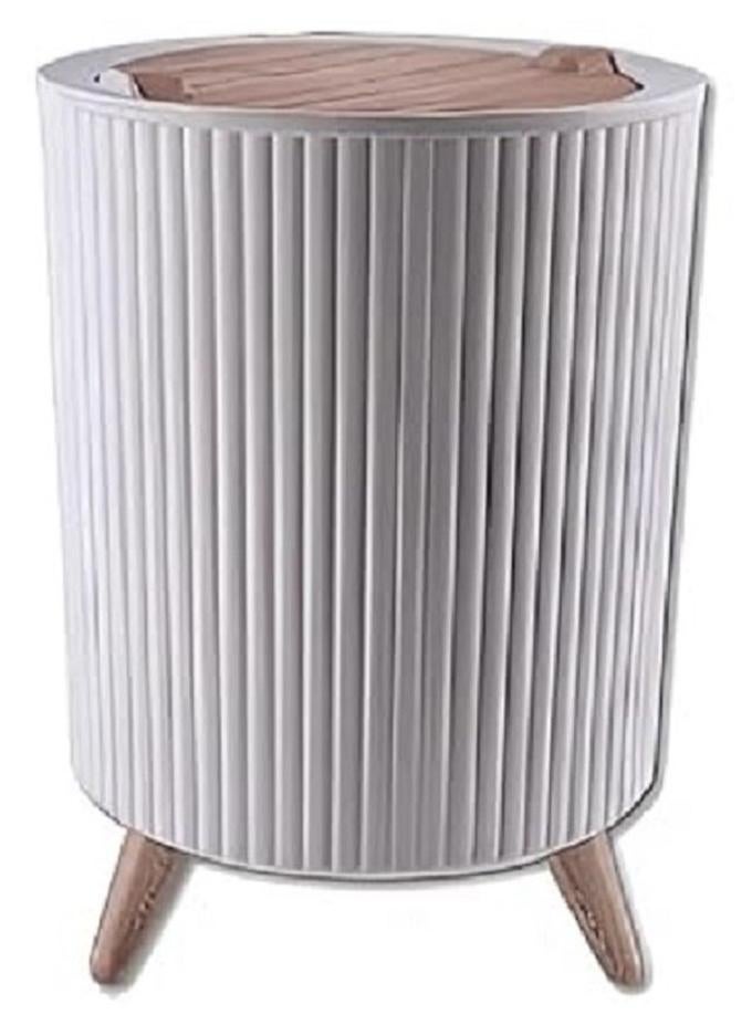 سلة مهملات ديكوريشن - ذات غطاء انزلاقي مبتكر وأرجل خشبية - لون ابيض - Image 1