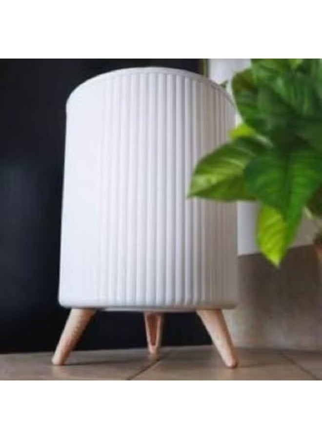 Decoration wastebasket - with an innovative sliding lid and wooden legs - white - Image 5