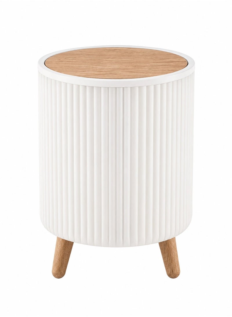 Decoration wastebasket - with an innovative sliding lid and wooden legs - white - Image 1