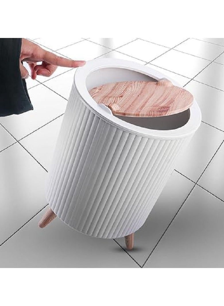 Decoration wastebasket - with an innovative sliding lid and wooden legs - white - Image 3