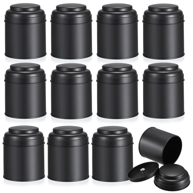 JUXYES 12 Pack Tea Tins Canister with Airtight Double Lids 8 fl oz Loose Leaf Tea Storage Airtight Kitchen Canisters Tins Can Box for Storage Loose Tea Coffee Herbs and Spices Black - Image 2