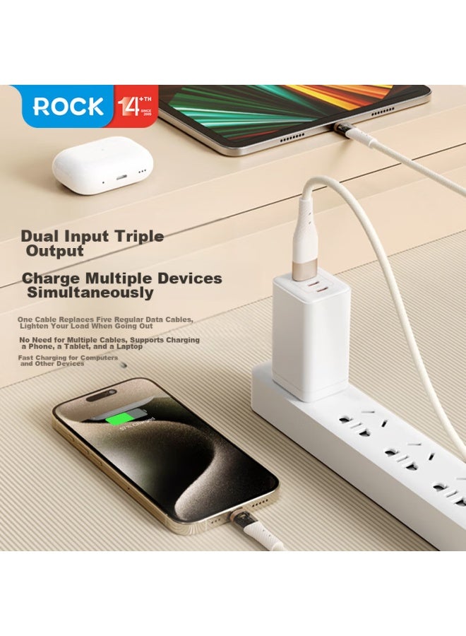 Rock Iphone 16/15 Charging Cable, Three-in Data Cable, One-to Type-c, Full Protocol Pd/fcp/scp/oc, 100w Fast Charging, For Apple/huawei/android, 1.5m, Black - Image 2