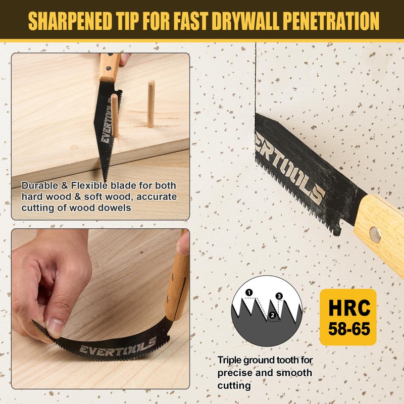 Evertools Japanese Hand Saw Set, 3-Piece Pull Saw with 6" Ryoba, 6" Flush Cut & 8" Pruning Blade, SK5 Steel for Woodworking, Trim, Wood Cutting - Image 4