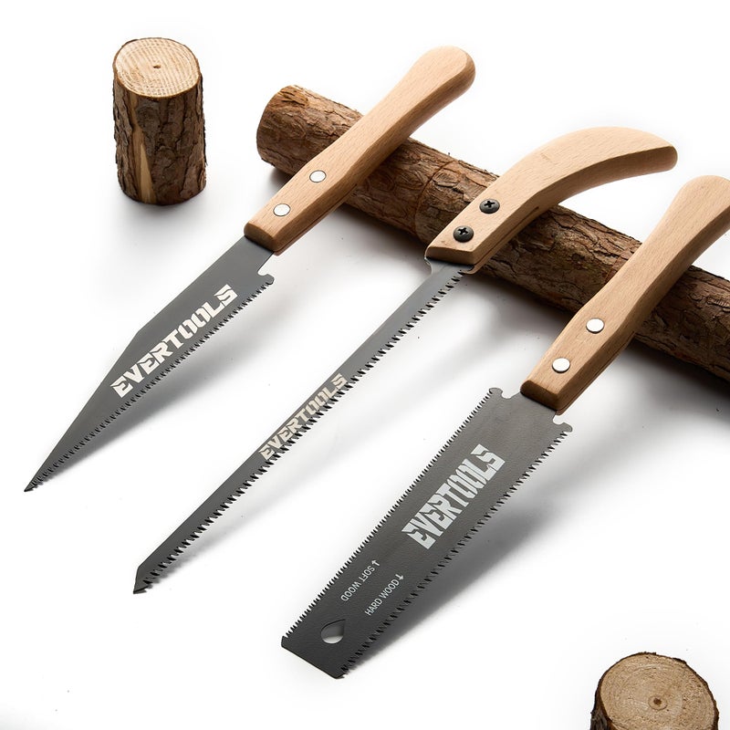 Evertools Japanese Hand Saw Set, 3-Piece Pull Saw with 6" Ryoba, 6" Flush Cut & 8" Pruning Blade, SK5 Steel for Woodworking, Trim, Wood Cutting - Image 1