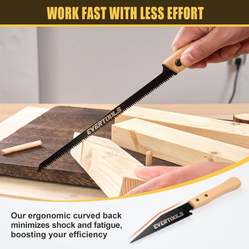 Evertools Japanese Hand Saw Set, 3-Piece Pull Saw with 6" Ryoba, 6" Flush Cut & 8" Pruning Blade, SK5 Steel for Woodworking, Trim, Wood Cutting - Image 5