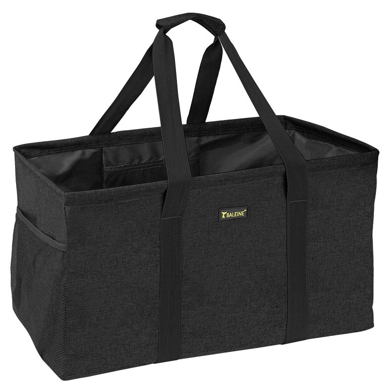 BALEINE Extra Large Utility Tote Bag with Reinforced Wire Frame, Reusable Grocery Bag for Shopping, Picnic (Black, 22''x12''x10'') - Image 1