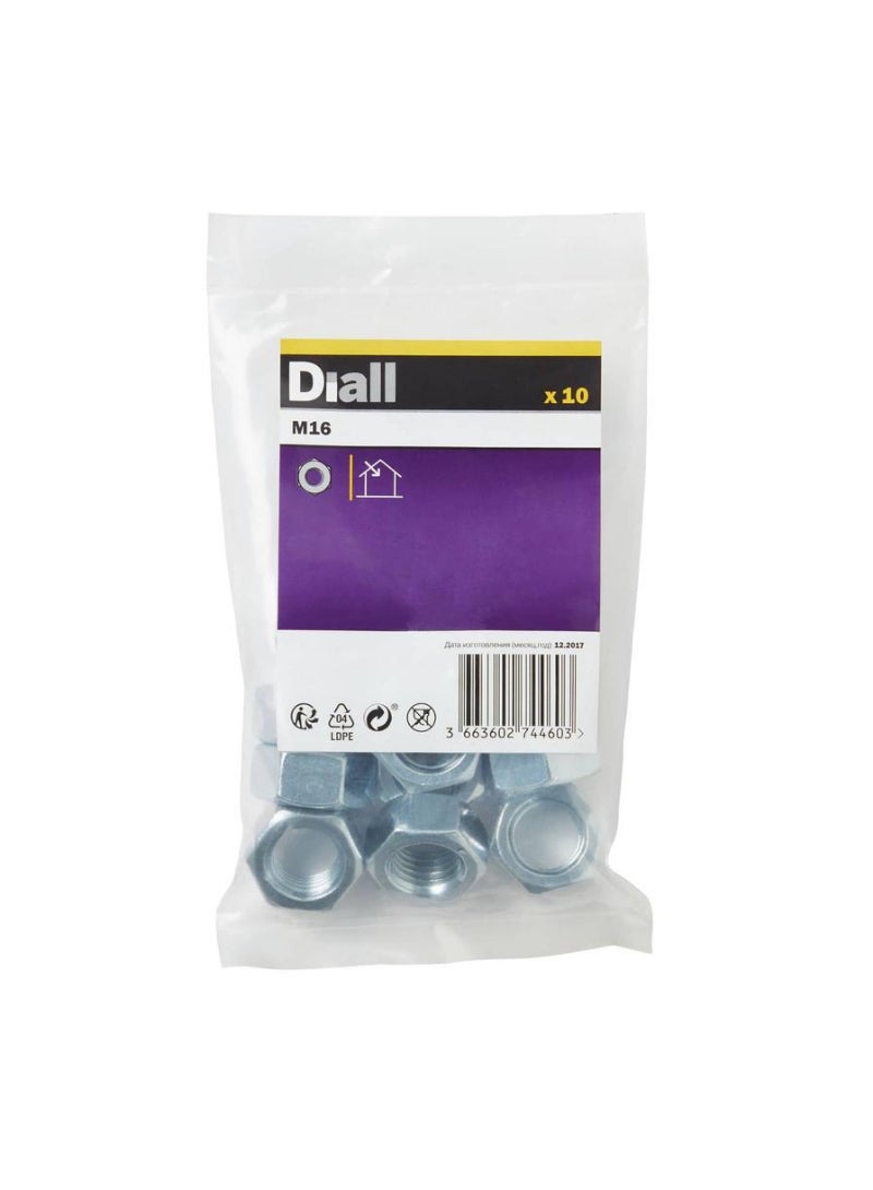 Dial Zinc Plated Carbon Steel Lock Nut Pack M16 10 Pc