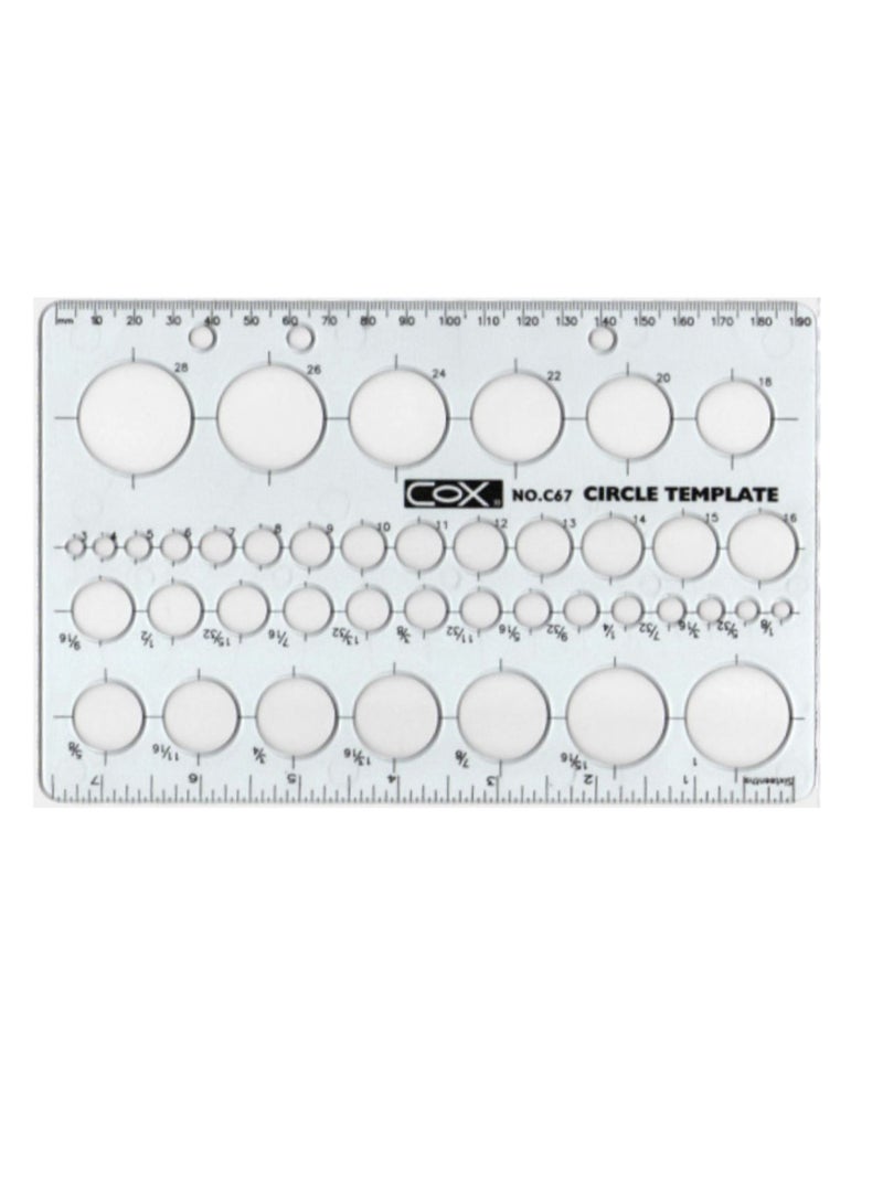 COX Circle Templates Drafting Tools Measuring Geometry Ruler Plastic Geometric Painting Stencils Scale Shape Stencils Drawing Set for School and Office Building Formwork Drawings - Image 1