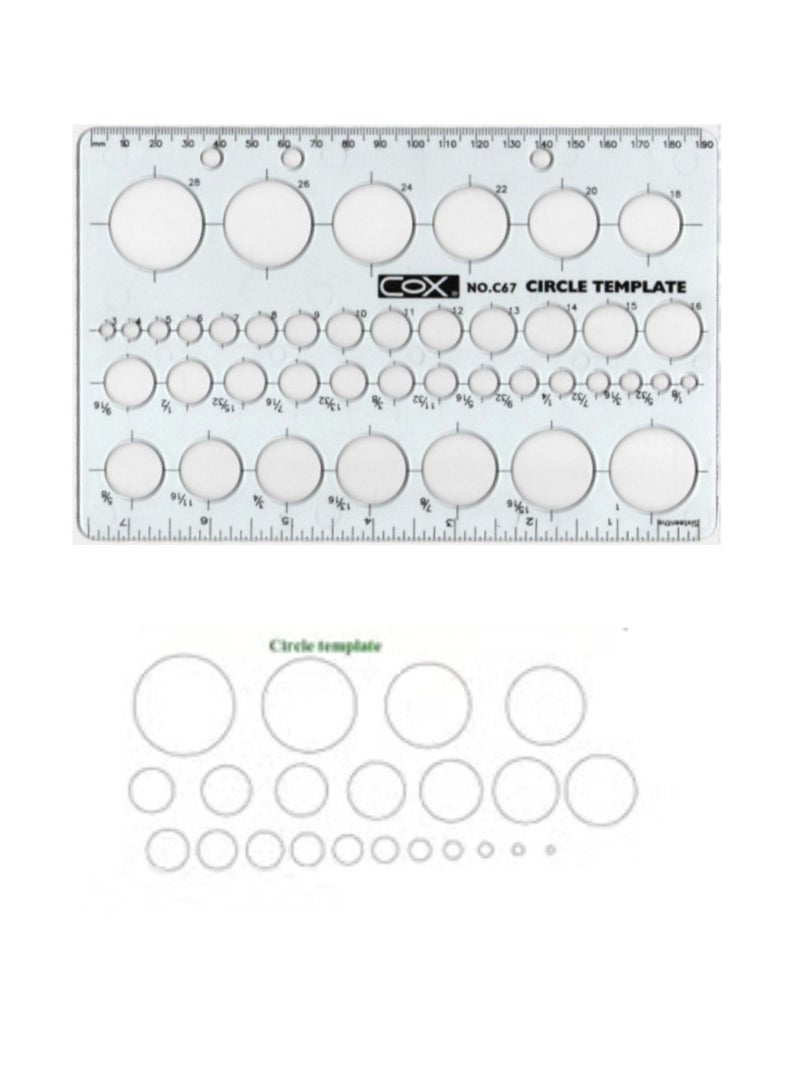 COX Circle Templates Drafting Tools Measuring Geometry Ruler Plastic Geometric Painting Stencils Scale Shape Stencils Drawing Set for School and Office Building Formwork Drawings - Image 2