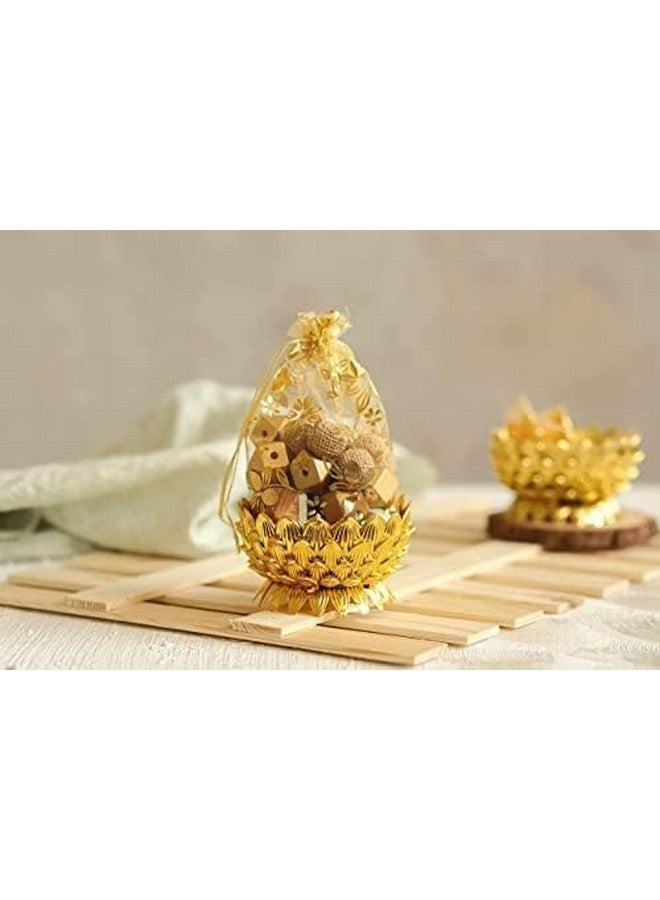 Satyam Kraft SATYAM KRAFT 6 Pcs Small Mini Acrylic Lotus Golden Decorative Boxes | Multipurpose Gift Packaging for Wedding, Pooja, Haldi, Mehendi, Return Gifts, Dry Fruits, Sweets, Potli & Festive Hampers | Traditional Favor potli (Gold, Round, 14 x 7.5 cm)  - Image 1