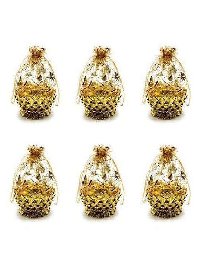 Satyam Kraft SATYAM KRAFT 6 Pcs Small Mini Acrylic Lotus Golden Decorative Boxes | Multipurpose Gift Packaging for Wedding, Pooja, Haldi, Mehendi, Return Gifts, Dry Fruits, Sweets, Potli & Festive Hampers | Traditional Favor potli (Gold, Round, 14 x 7.5 cm)  - Image 5