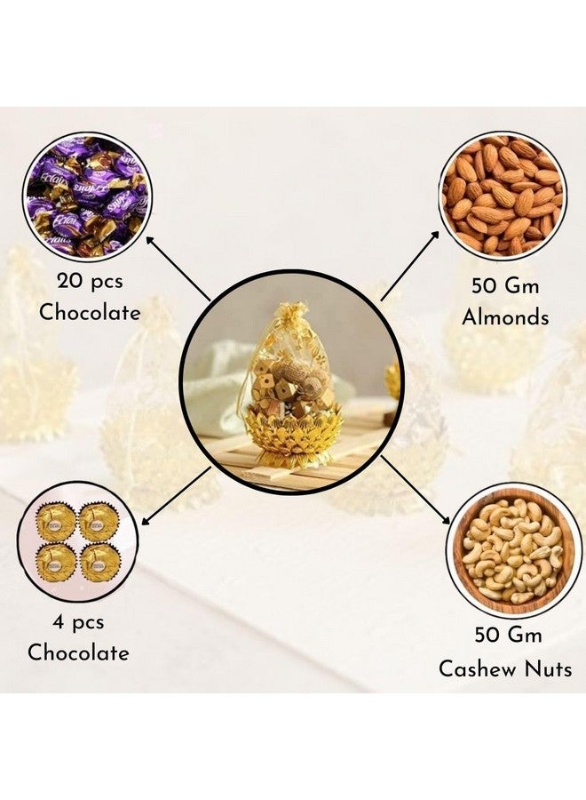 Satyam Kraft SATYAM KRAFT 6 Pcs Small Mini Acrylic Lotus Golden Decorative Boxes | Multipurpose Gift Packaging for Wedding, Pooja, Haldi, Mehendi, Return Gifts, Dry Fruits, Sweets, Potli & Festive Hampers | Traditional Favor potli (Gold, Round, 14 x 7.5 cm)  - Image 3