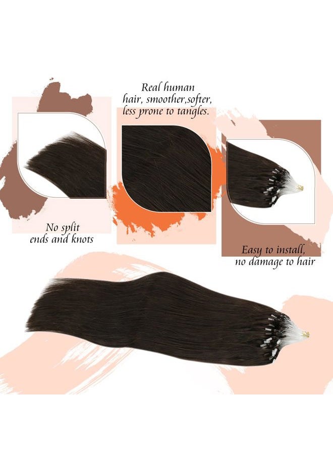 Sunny Hair Micro Hair Extensions Real Human Hair Dark Brown Micro Loop Hair Extensions Brown Micro Beads Hair Extensions for Party Microlink Hair Extensions Human Hair Soft Micro Ring 14inch 50g  - Image 3