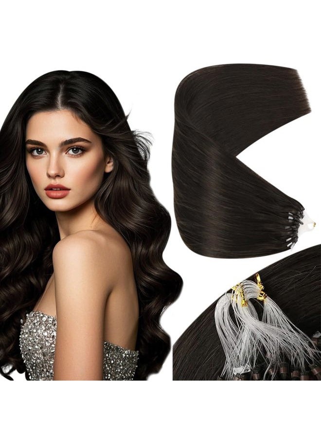 Sunny Hair Micro Hair Extensions Real Human Hair Dark Brown Micro Loop Hair Extensions Brown Micro Beads Hair Extensions for Party Microlink Hair Extensions Human Hair Soft Micro Ring 14inch 50g  - Image 1