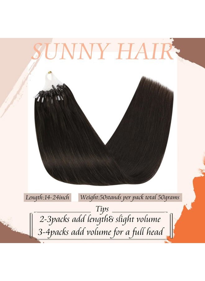 Sunny Hair Micro Hair Extensions Real Human Hair Dark Brown Micro Loop Hair Extensions Brown Micro Beads Hair Extensions for Party Microlink Hair Extensions Human Hair Soft Micro Ring 14inch 50g  - Image 2