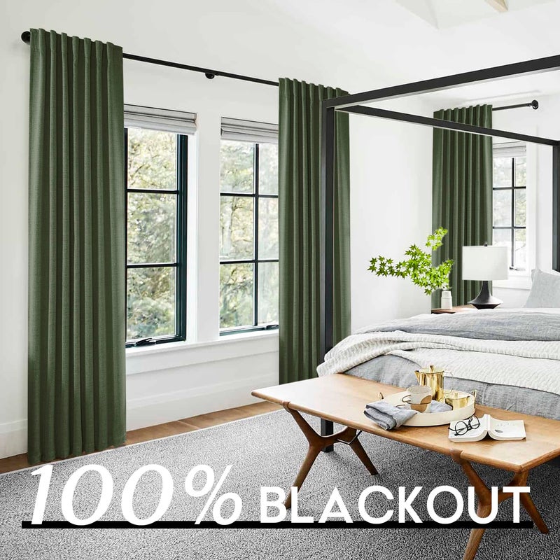 PANELSBURG Dark Olive Green Curtains for Living Room 96 Inch Length Moody Window Treatments Thermal Room Darkening Linen Blackout Curtain Drapes 96 Inches Long 2 Panel Set - Image 4