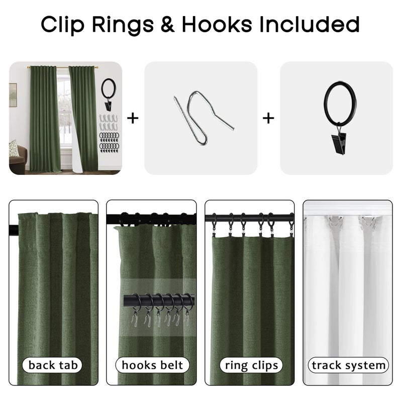 PANELSBURG Dark Olive Green Curtains for Living Room 96 Inch Length Moody Window Treatments Thermal Room Darkening Linen Blackout Curtain Drapes 96 Inches Long 2 Panel Set - Image 2