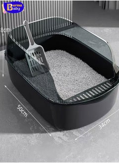 Berma Baby Large Detachable Cat Litter Box,Semi-closed Cat Potty Tray Toilet Anti-Splashing Cat Supplies with Plastic Scoop & Deodorizing Bag Easy Clean No Smell Kitty (Black)  - Image 1