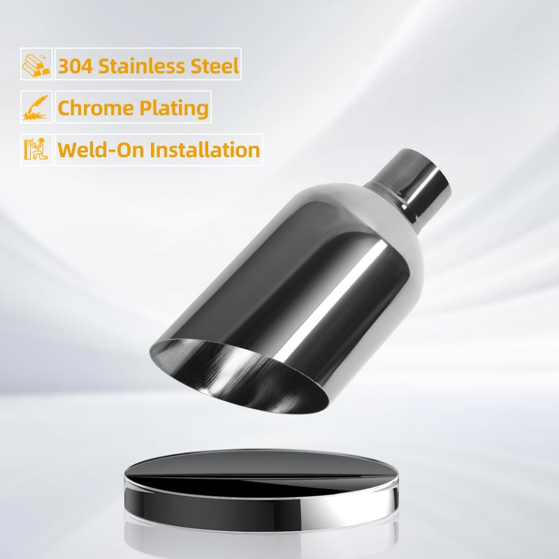 Piclafe 2.5 inch exhaust tip, 2.5" Inlet 6.00" Outlet 12.00" Overall Length, 304 Stainless Steel Chrome Plated Exhaust Tip - Image 3