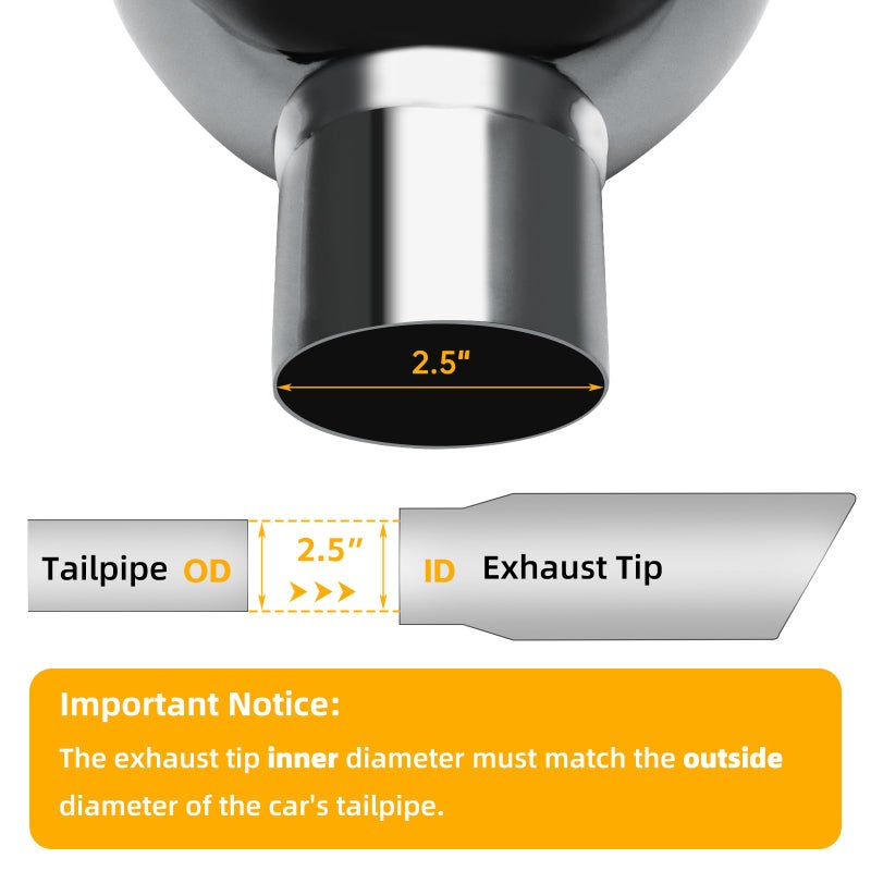 Piclafe 2.5 inch exhaust tip, 2.5" Inlet 6.00" Outlet 12.00" Overall Length, 304 Stainless Steel Chrome Plated Exhaust Tip - Image 5