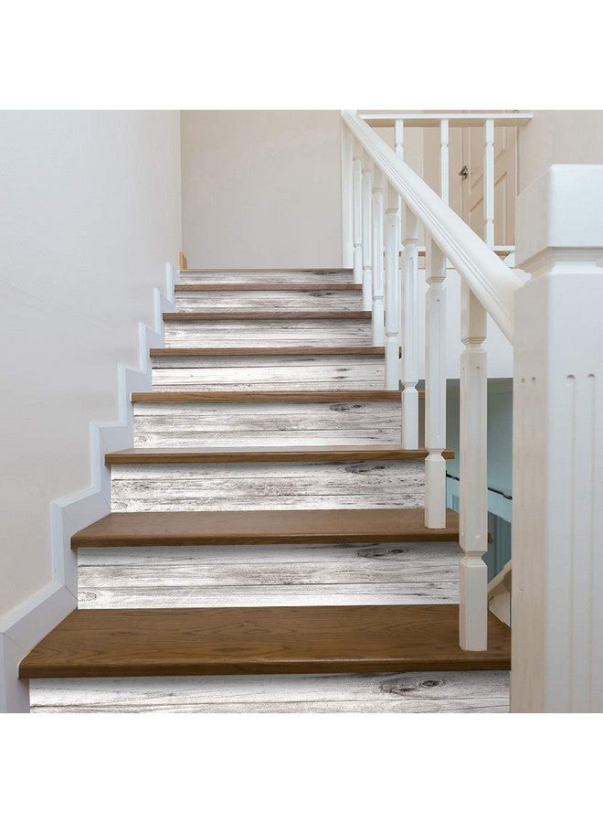 FUNLIFE 14 Strips Peel And Stick Stair Risers Stickers, Self Adhesive Vinyl Stair Stickers Decals, Staircase Murals Decor For Steps, 39.37"X7.09", Faux Weathered Rustic Wood - Image 1