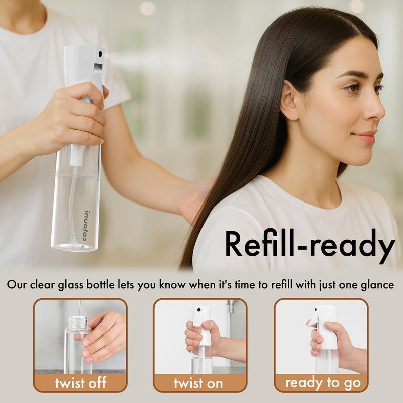 Cotouni Continuous Spray Bottle for Hair Care, Hydrating Skin Care | Plant Mister or Squirt Bottle for Ironing and Cleaning, 10.1 fl oz/300 mL Clear Glass, 9.8"(H) x 2.08"(W) - Image 4