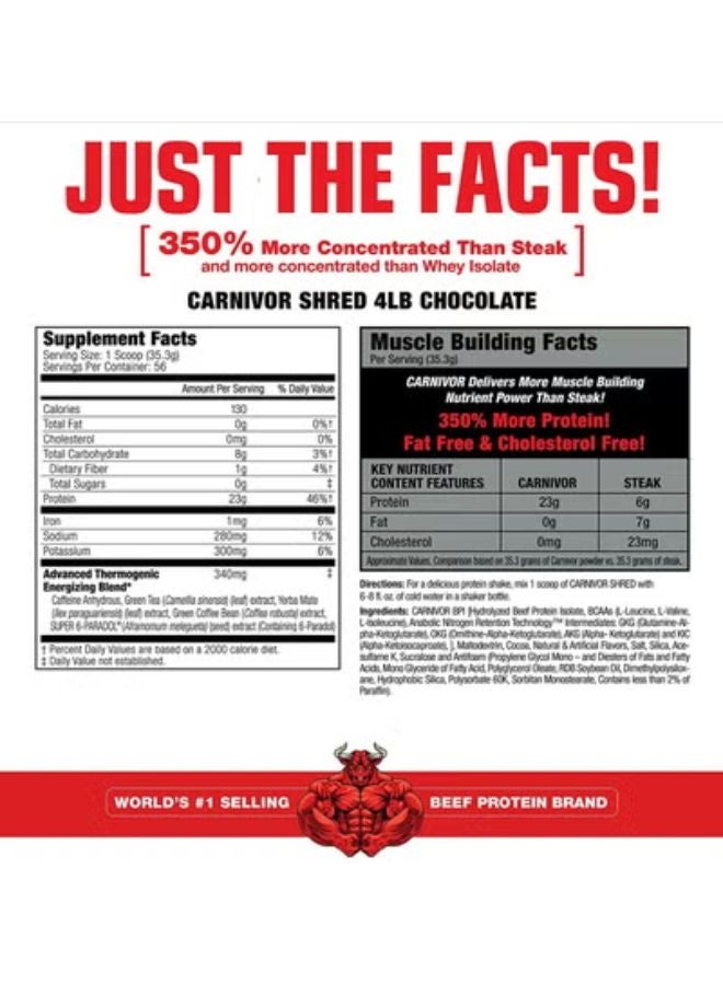 MUSCLEMEDS Carnivore Shred Fat Burning Beef Protein Isolate Chocolate Flavor 56 Servings - Image 2
