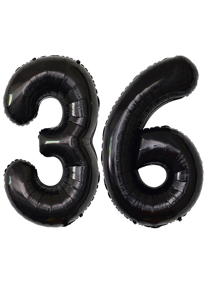 كولورفول إلفيز 36 بالون أرقام أسود سعيد 36th عيد ميلاد بالونات ديكور للرجال 40 بوصة كبيرة جاينت احباط مايلر عدد الأسود بالونات  - Image 1