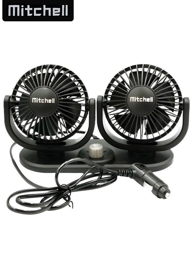 ميتشل مروحة سيارة Mitchell ثنائية الرأس HX-T303C 12 فولت تيار مستمر 6.5 واط مروحة تبريد قابلة للتعديل مع دوران 360 درجة، تدفق هواء مزدوج قوي، ضوضاء منخفضة، مقبض للتحكم في السرعة، حامل لوحة القيادة، تصميم مضغوط للسيارة والشاحنات وسيارات الدفع الرباعي والمنزل والمكتب واستخدام التخييم - Image 2
