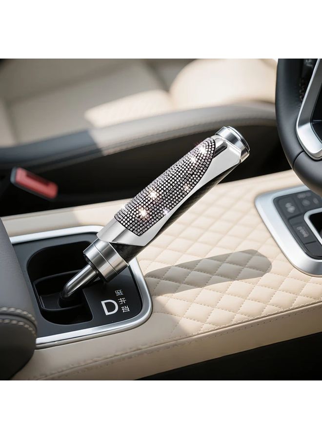 1pc Durable ABS Lab Grown Diamond Silver Car Handbrake Cover Easy To Install Fashion Modern Decoration For Vehicle Interior Essential Auto Part With Rhinestone Finish Polished Surface Drivers Upgrade - Image 3