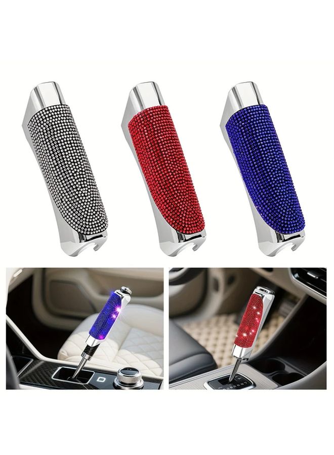 1pc Durable ABS Lab Grown Diamond Silver Car Handbrake Cover Easy To Install Fashion Modern Decoration For Vehicle Interior Essential Auto Part With Rhinestone Finish Polished Surface Drivers Upgrade - Image 1