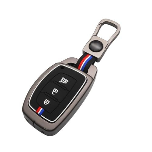 Namani Key Cover Silicone Metal Alloy Compatible with Hyunndai i20, Creta, Venue, Tucson, Alcazar, Verna, Xcent, Aura, Elantra-3 Button Smart Key Full Key Protection with Keychain - Image 1