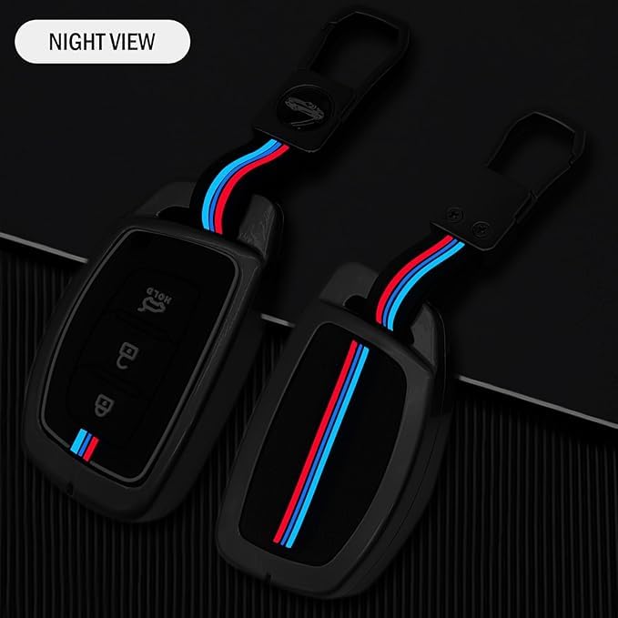 Namani Key Cover Silicone Metal Alloy Compatible with Hyunndai i20, Creta, Venue, Tucson, Alcazar, Verna, Xcent, Aura, Elantra-3 Button Smart Key Full Key Protection with Keychain - Image 5
