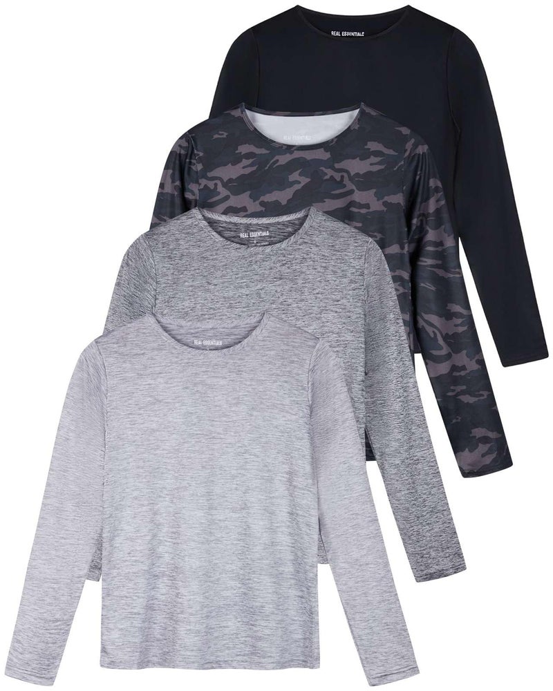 REALESSENTIALS Real Essentials 4 Pack: Women's UPF 50+ Quick Dry Fit Sun Shirts Long Sleeve UV SPF Hiking Top Outdoor (Available in Plus), Set 5, S, - Image 1