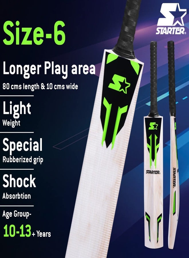 Starter Kashmir Willow Cricket Bat with Half Cane Handle- 10+ Years Kids- Size 6 - Green & Black - Image 4
