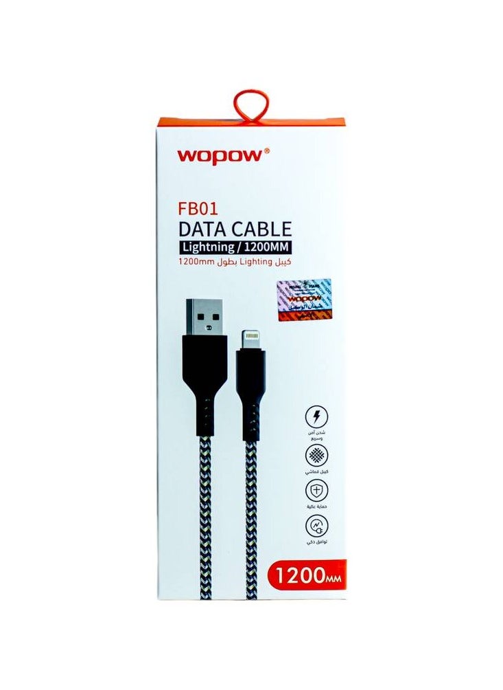 Wopow - Fabric Braided Lightning Data Cable 1.2 Meter Length For Apple iPhone and iPad - Image 1