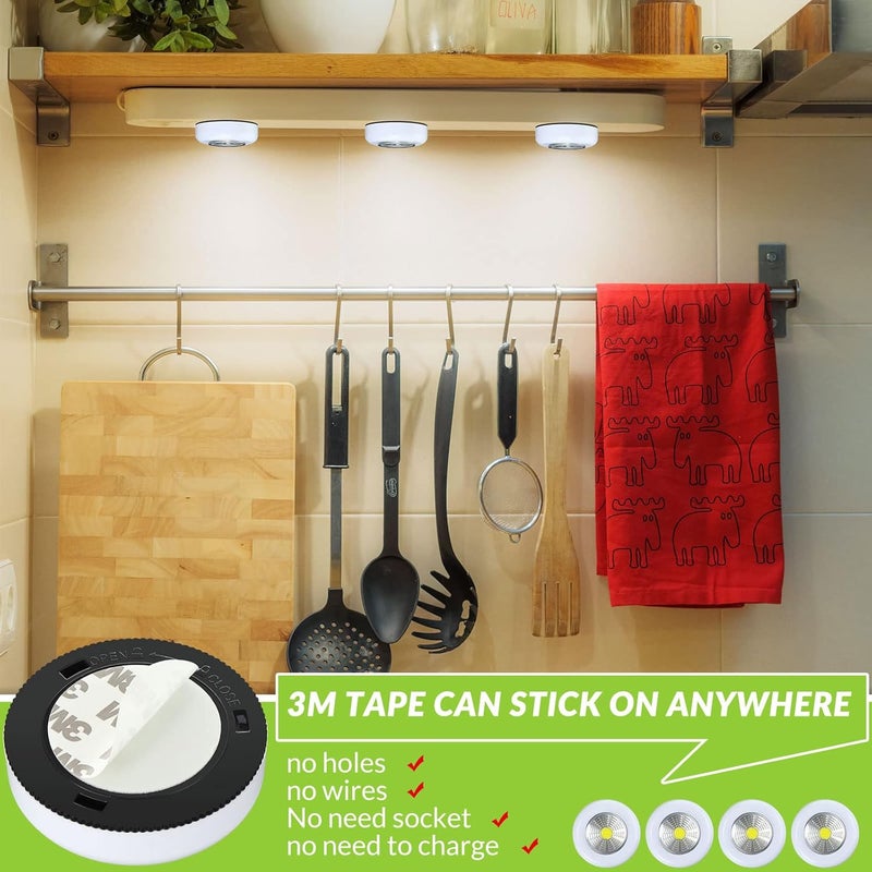 Macarrie ماكارى 24 قطعة ضوء لمسة دفع 268 مصباح LED مصغر ليلي لاسلكي محمول تحت الخزانة 60 لومن يعمل بالبطارية للضوء اللاصق على الجدار الخزانة المطبخ أبيض - Image 5