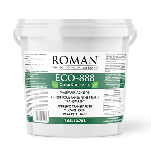 Roman لاصق ورق الجدران الشفاف القابل للإزالة ECO-888 من ROMAN، غراء/معجون سهل التركيب، شفاف، خالي من المركبات العضوية المتطايرة، تحسين المنزل (1 جالون - 330 قدم مربع) - Image 1