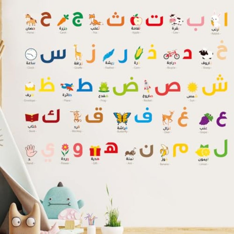 28 ملصق حائط للحروف الأبجدية العربية، ملصقات حروف تعليمية - ملصقات فنية للحروف الأبجدية العربية التعليمية قابلة للإزالة لتزيين جدران الغرفة والحضانة وغرفة اللعب - Image 5