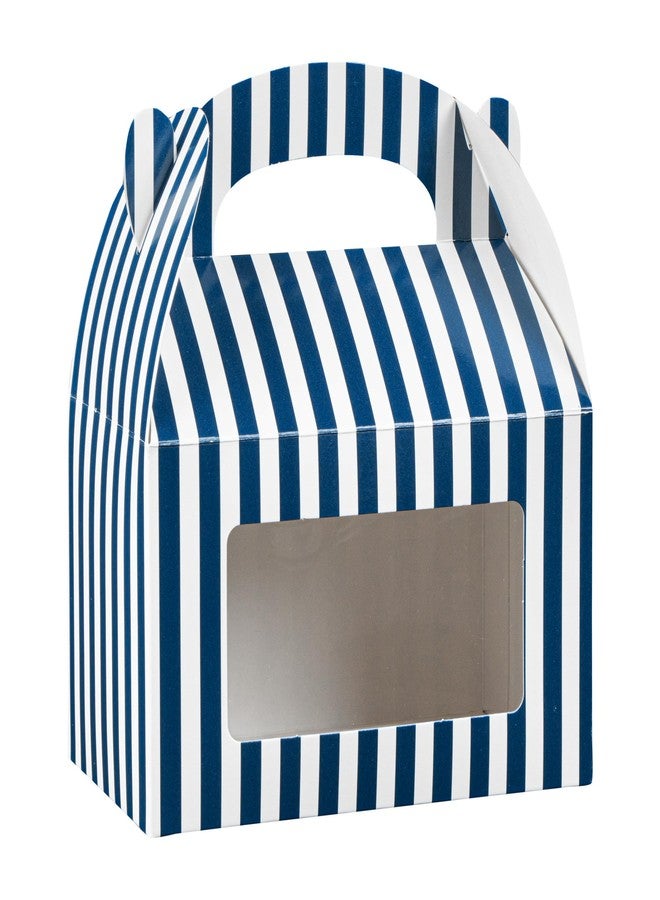 Restaurantware Bio Tek 6 x 3.5 x 3.5 Inch Gable Boxes For Party Favor, 25 Striped Gift Boxes - Clear Window, Built-In Handle, Blue And White Paper Barn Boxes, Disposable, For Parties - Image 4