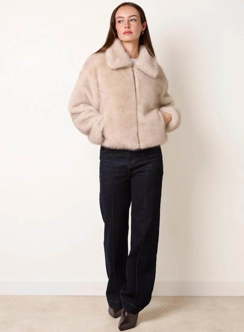 Blue Vanilla  Plush Faux Fur Coat for Women | Best Price UAE