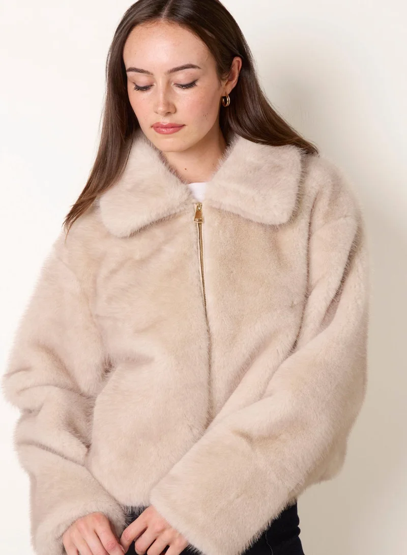 Blue Vanilla  Plush Faux Fur Coat for Women | Best Price UAE