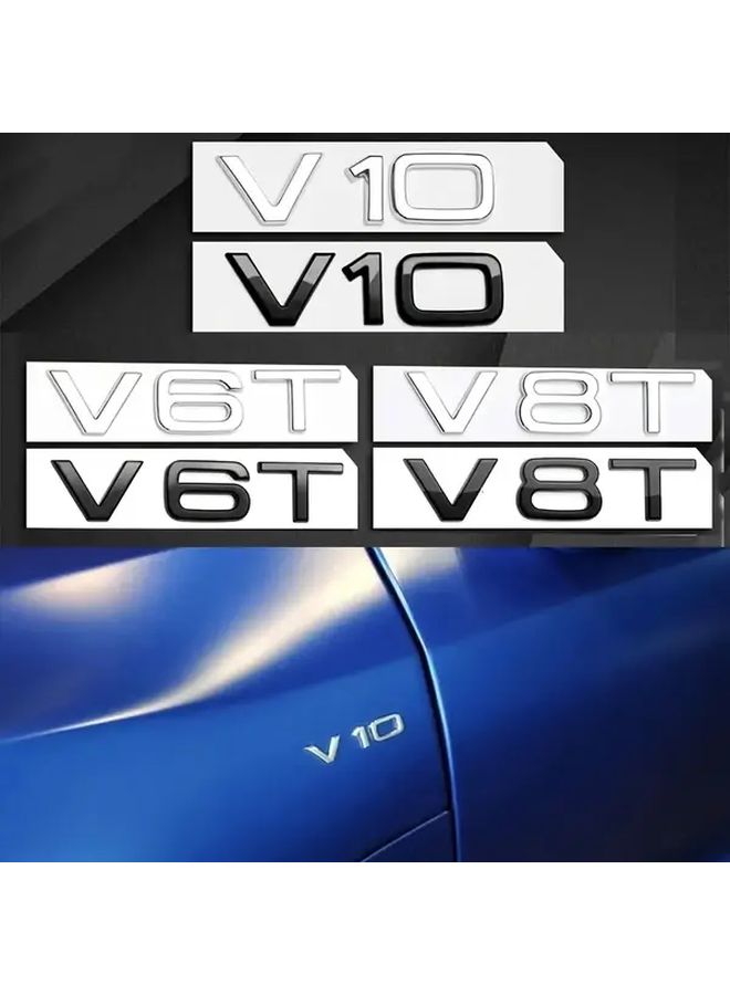 Black V6T Style 3D ABS Car Model Front Wing Side Emblem Trunk Sticker - Image 1